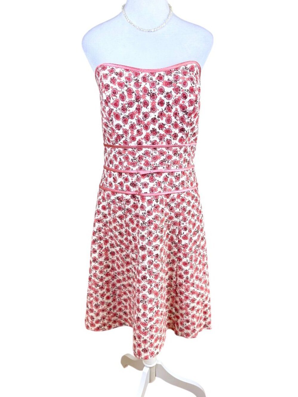 Allen B. Swartz Dress Strapless Floral Medallions White Pink Multi (10)
